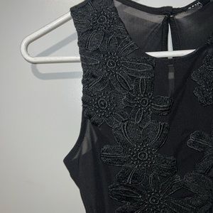 Sheer Black Bodysuit with flower Stitchings - Small
